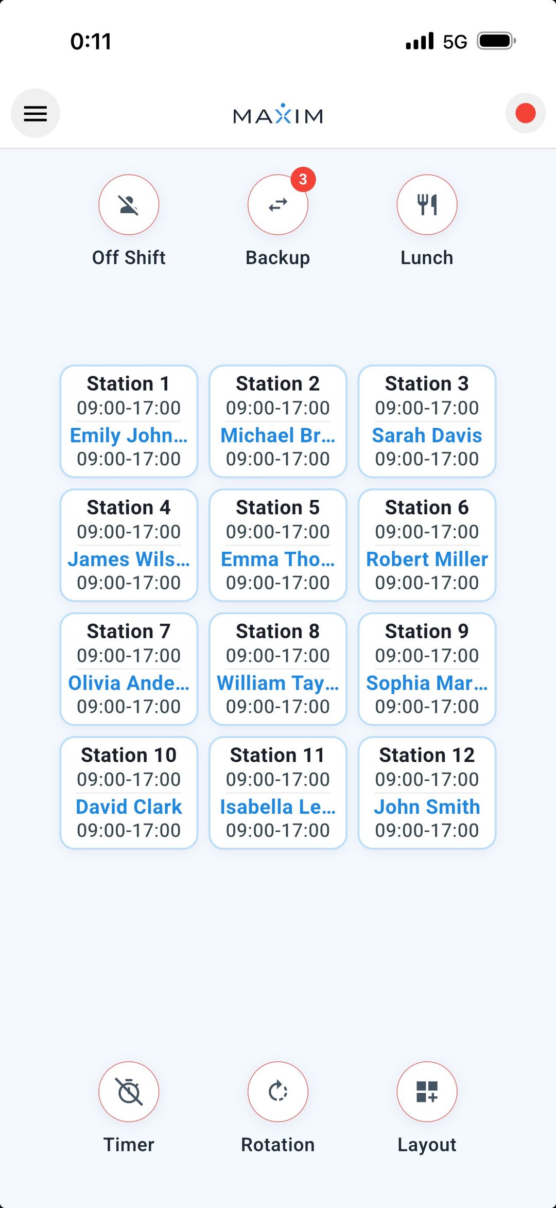 MAXIM live board showing every station